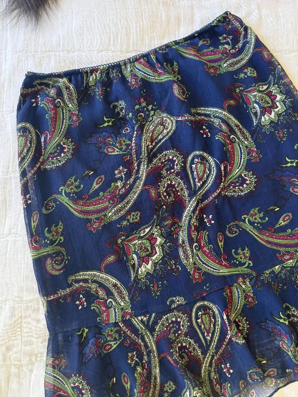 VINTAGE y2k abstract paisley ruffled midi slip skirt
